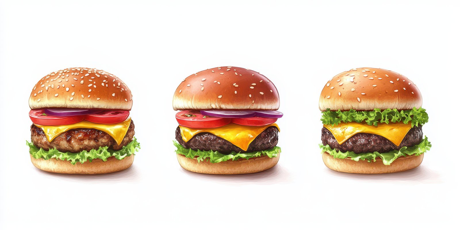 Delicious cheeseburgers with fresh toppings served on sesame seed buns for a tasty meal